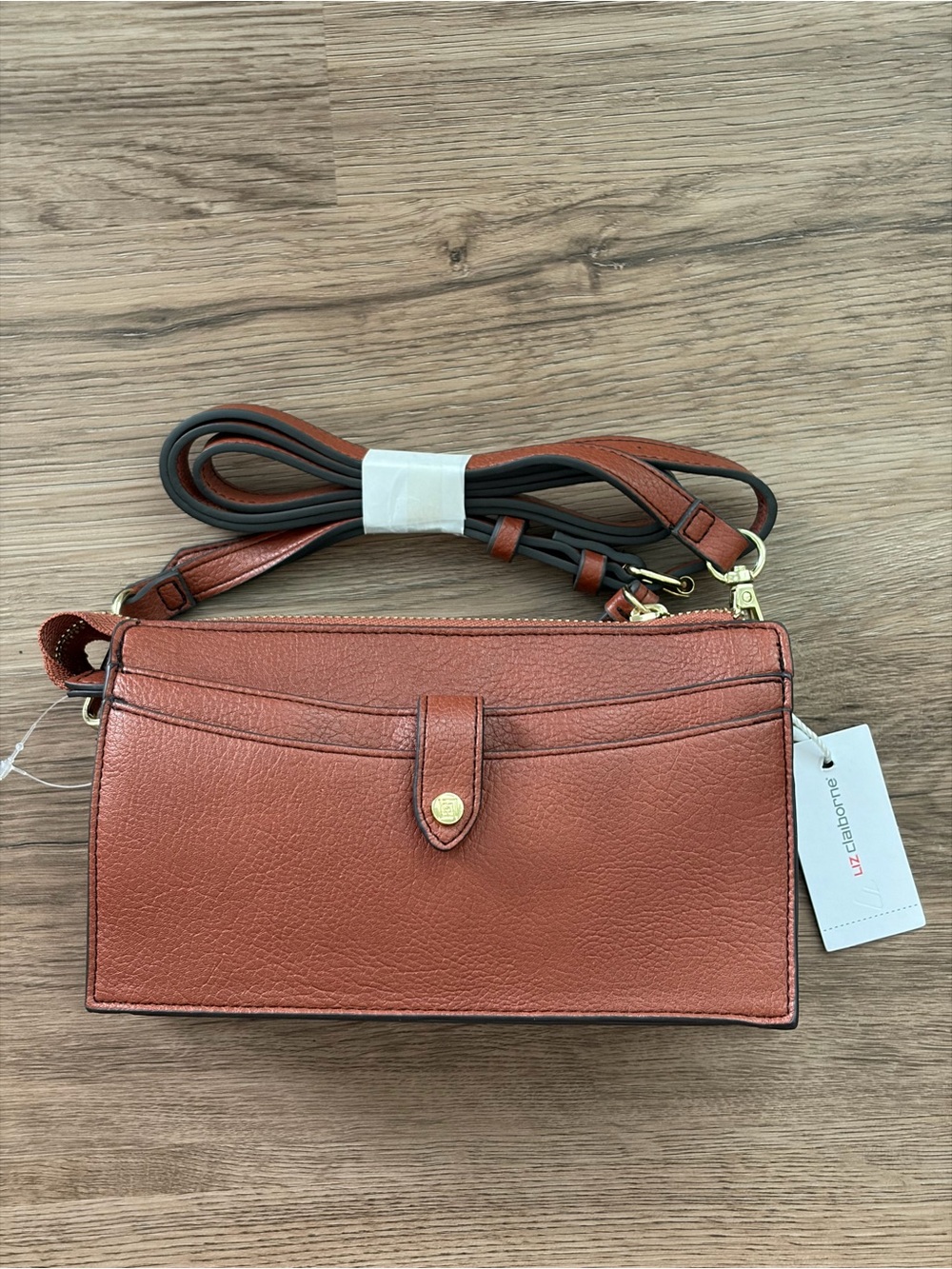 NWT Liz Claiborne Brown Faux-Leather Micro Crossbody Bag